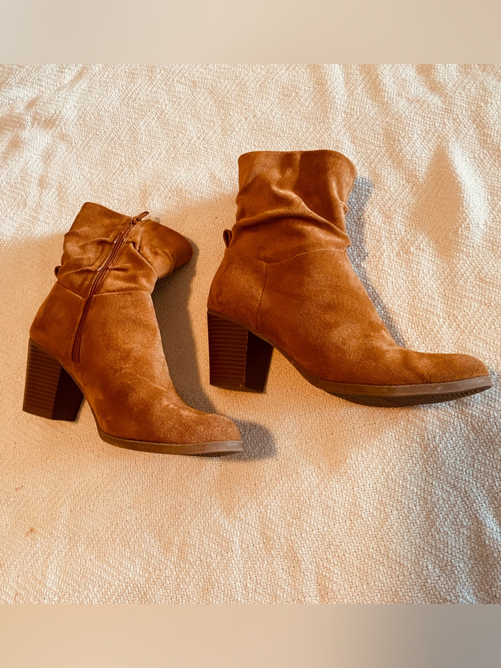 Time and Tru Suede Slouch Ankle Boots — Cognac Brown